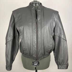 80s Berman's Leather Minimalist Moto Gray Bomber Jacket Removable Liner, Korea